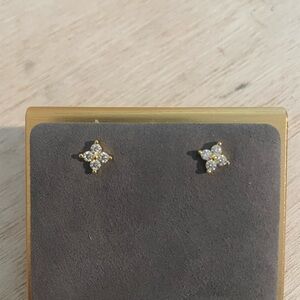 Gold Plated Over 925 Sterling Silver Clover Moissanite Screw Back Earrings